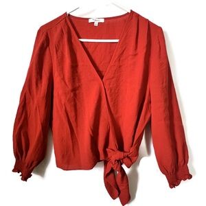 Madewell Madelyn Burnt Red Tie-Front Wrap Style Blouse Top Shirt Size Medium
